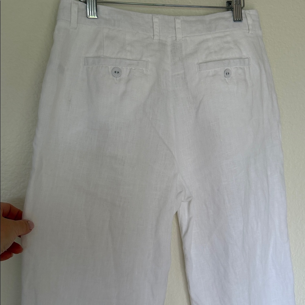 Garnet Hill White Linen Wide Leg Pants 4 - Picture 8 of 9